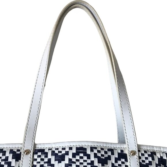 Kate Spade New York Woven blue & white Bottom and Handle White Handbag - Picture 6 of 14